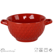 Tazón de fuente en relieve rojo 14cm con dos manijas al por mayor